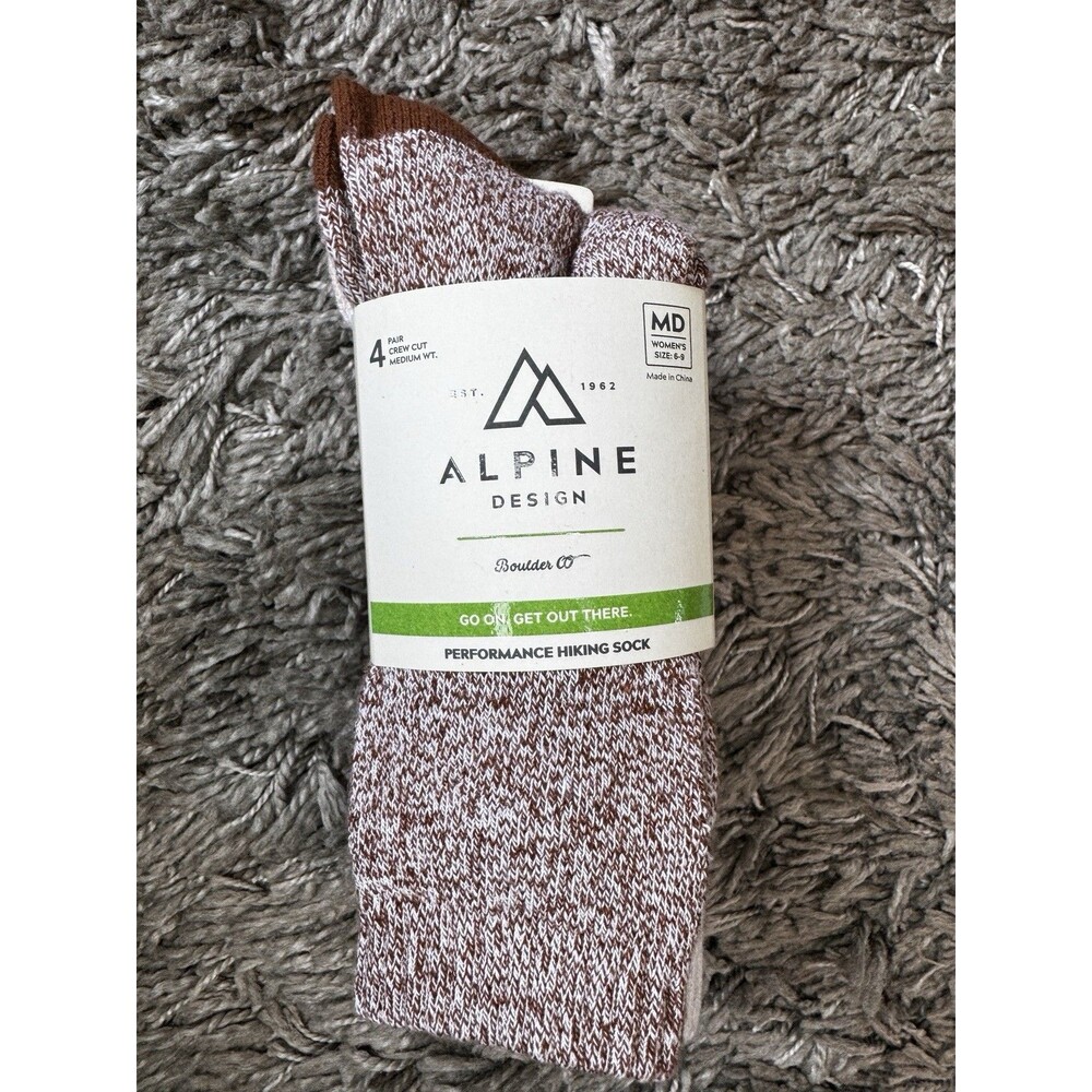 Alpine Design Womens Size 6-9 Four Pair Crew Cut Hiking Socks